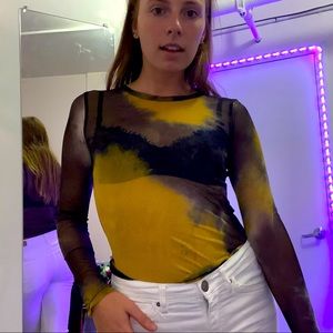 Black & yellow mesh long sleeve shirt